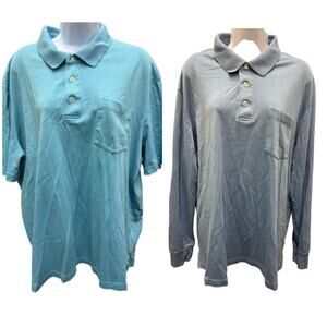 Lot of 2 Lands' End Traditional Fit 2XL Polo Shirts Blue Teal & Green long short